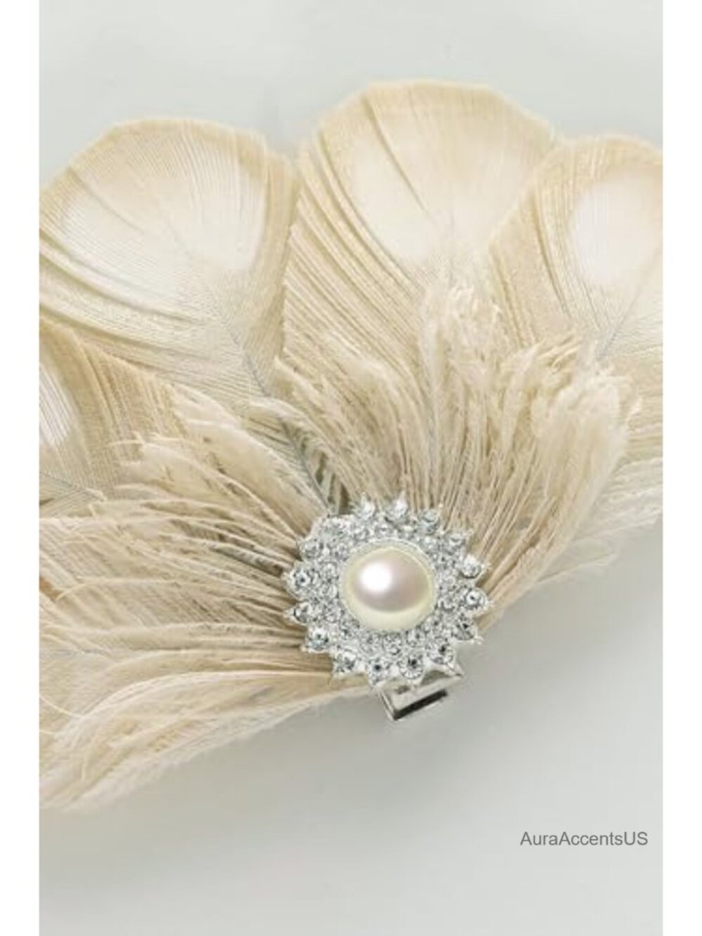 Peacock Feather Fascinator Hair Clip with Rhinestones Flapper Headpiece - Picture 5 of 6